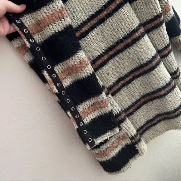 Free people sid striped oversized sweater size M black brown - Picture 5 of 7